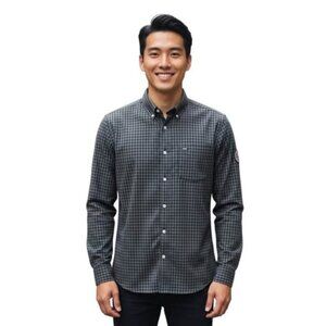 Men's SZ‎ Med Superdry JPN Premium Button Down THICK Shirt. Grey, Black, Blue